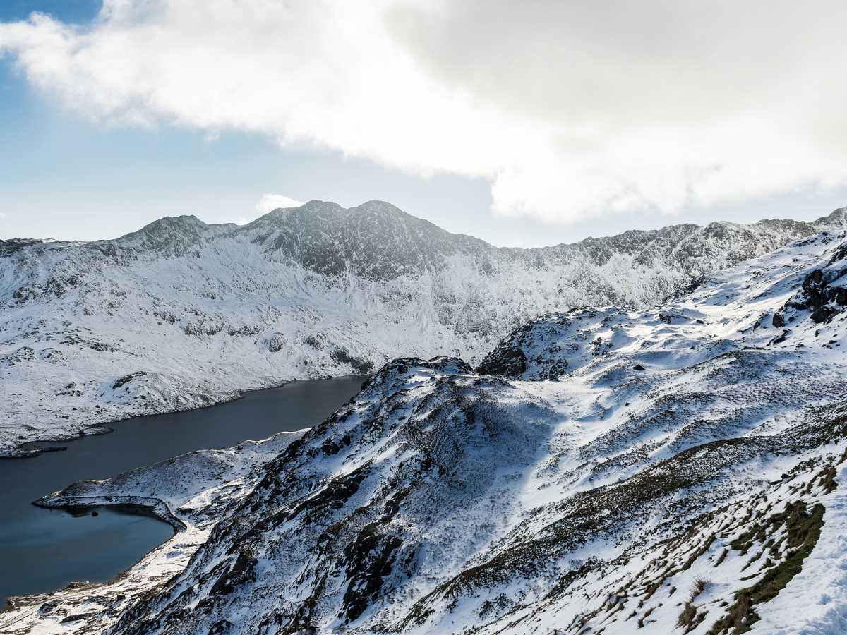 Montagne di Snowdonia in inverno